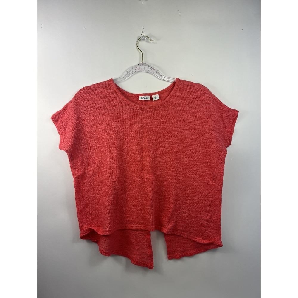 Cato Shirt Womens Size S Pink Stretch‎ Short Sleeve Top Open Back